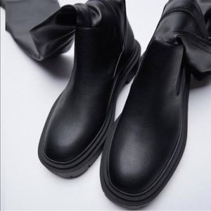 Zara. Black low heeled tall stretch boot. Size 10.